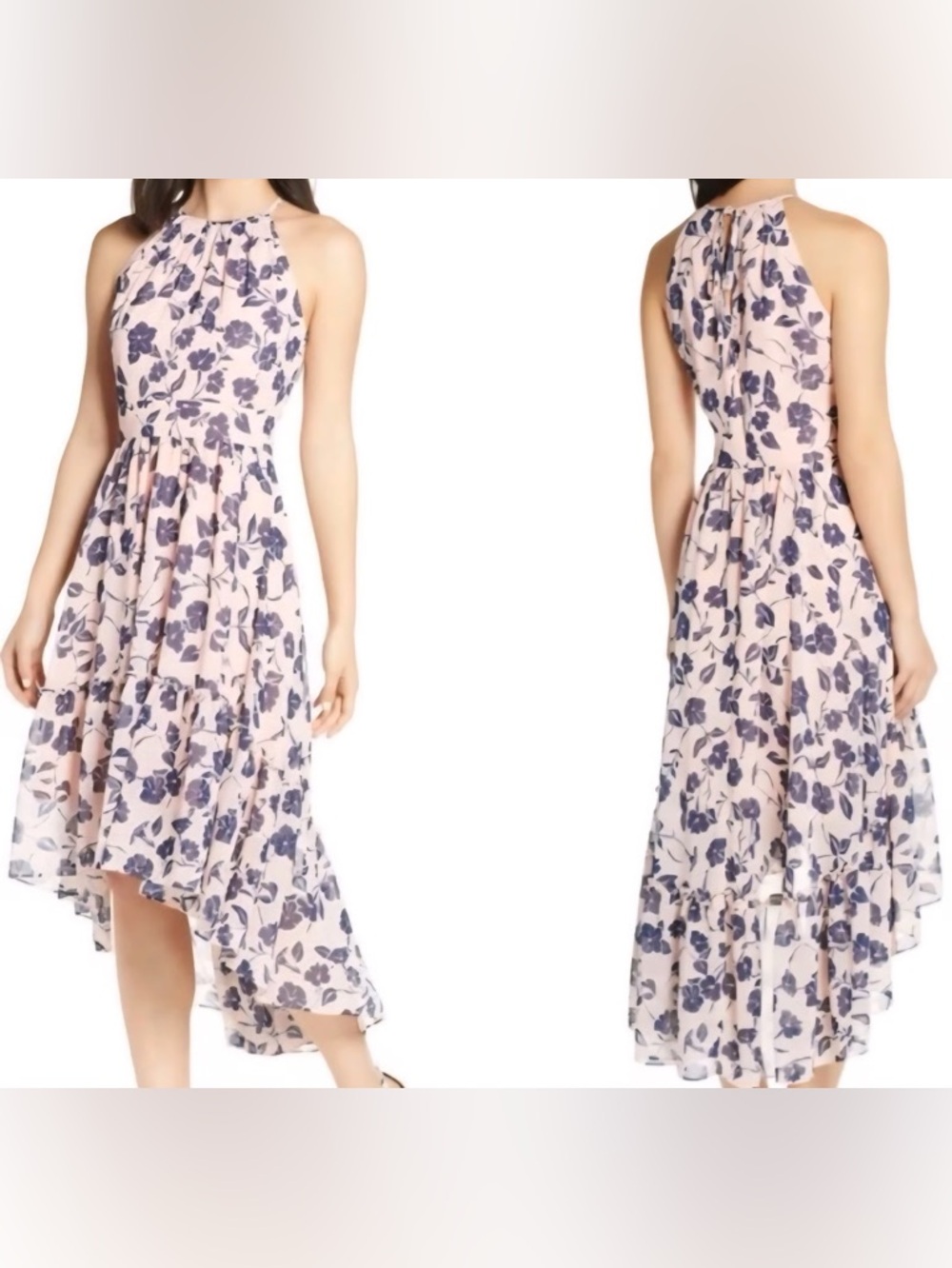 Eliza J Pink Floral High-Low Halter Dress
